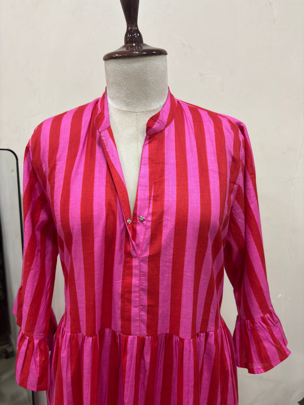 Pink & Red Striped Tiered Maxi Dress