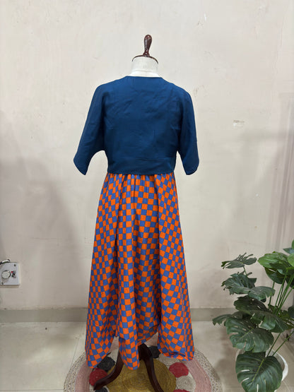 Rust & Blue Checkered Skirt Top Set