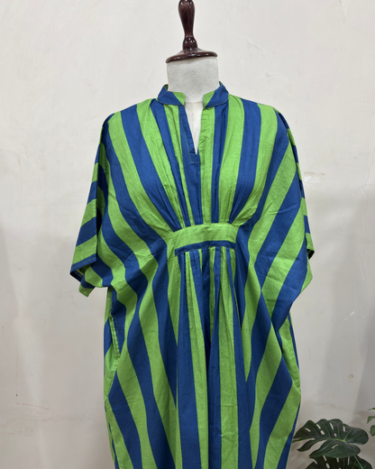 Green & Blue Striped Kaftan Dress