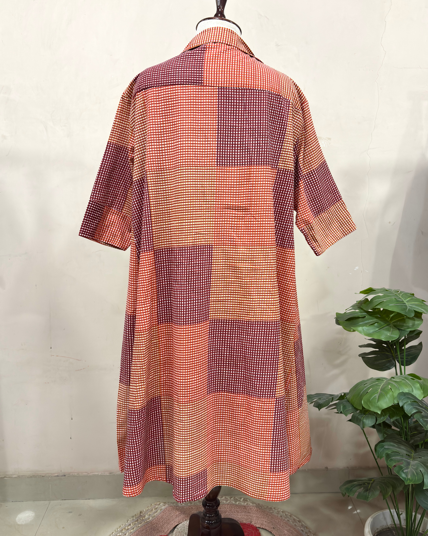 Checkered Patchwork Midi Dress