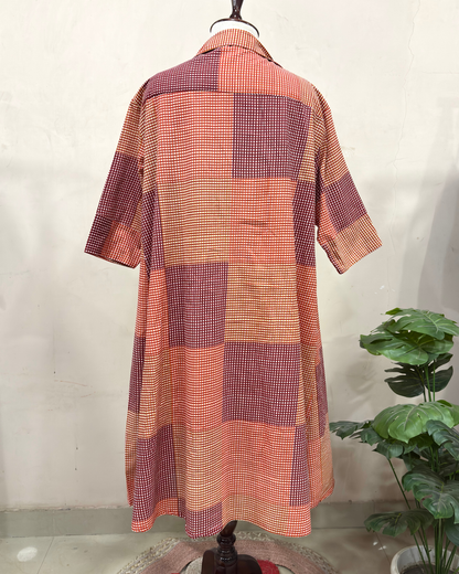 Checkered Patchwork Midi Dress