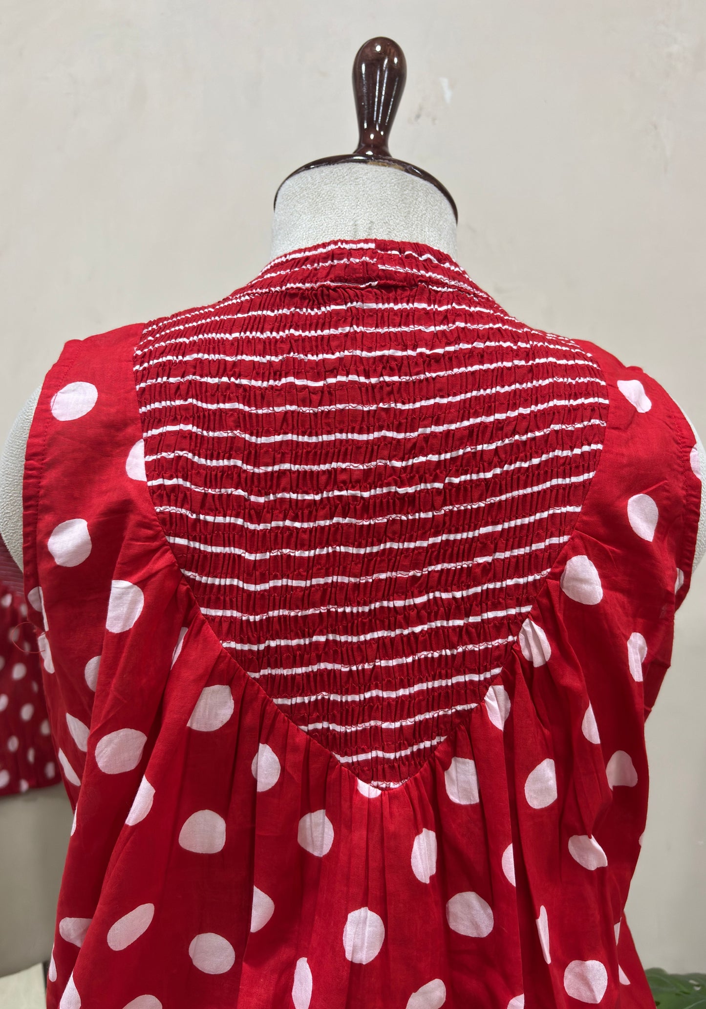 Red Polka Dot Shirred Top