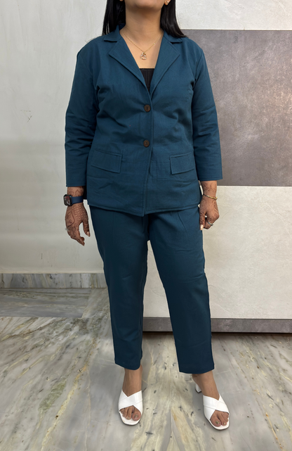 Teal Luxe Minimal Blazer Three Piece Set