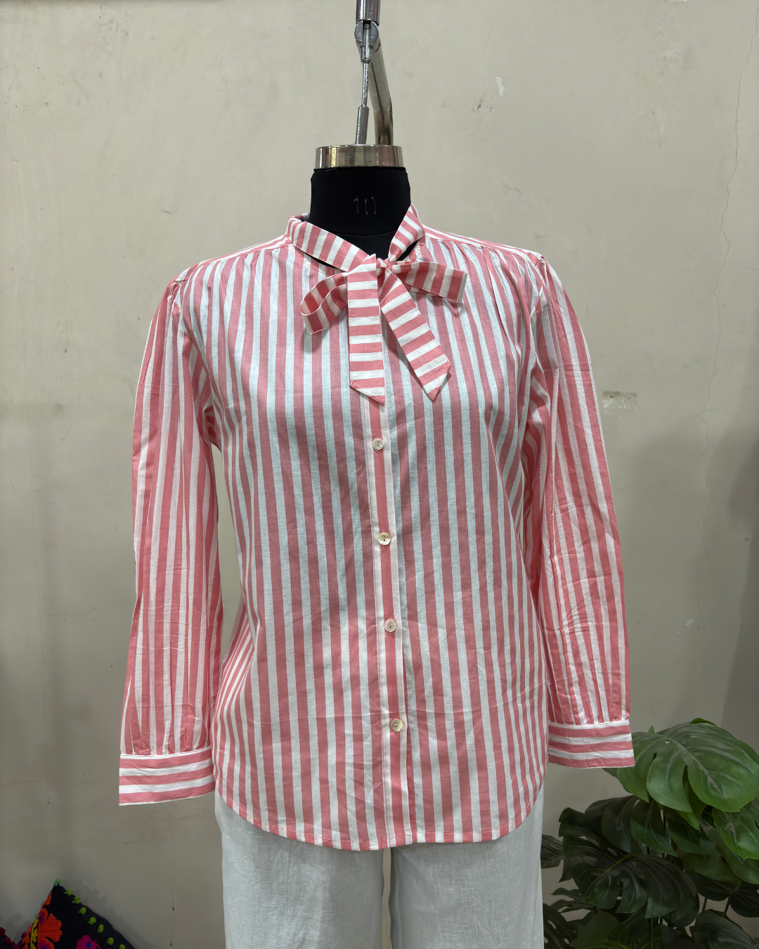 Blush Stripe Bow Collar Co-Ord Set
