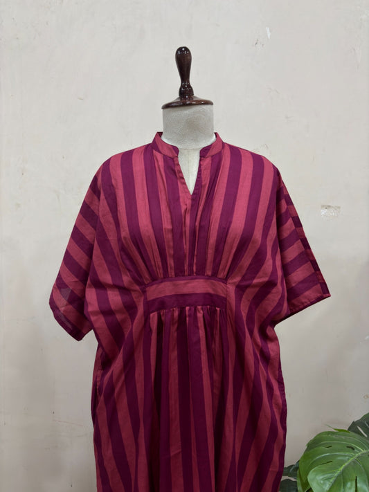 Maroon & Wine Striped Kaftan Dress