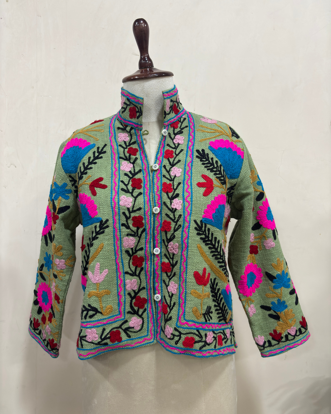 Sage Green Floral Embroidered Jacket
