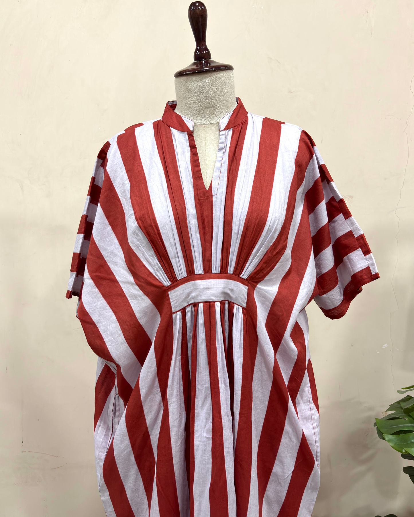 Red & White Striped Kaftan Dress