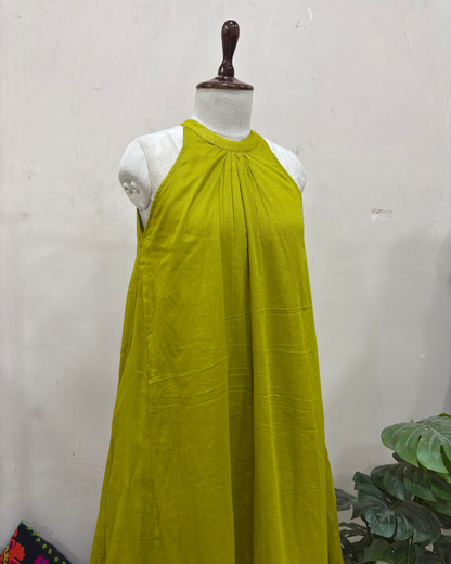 Lime Zest Halter Neck Flared Dress