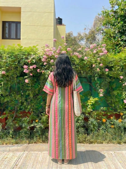 Multicolor Striped Kaftan Dress