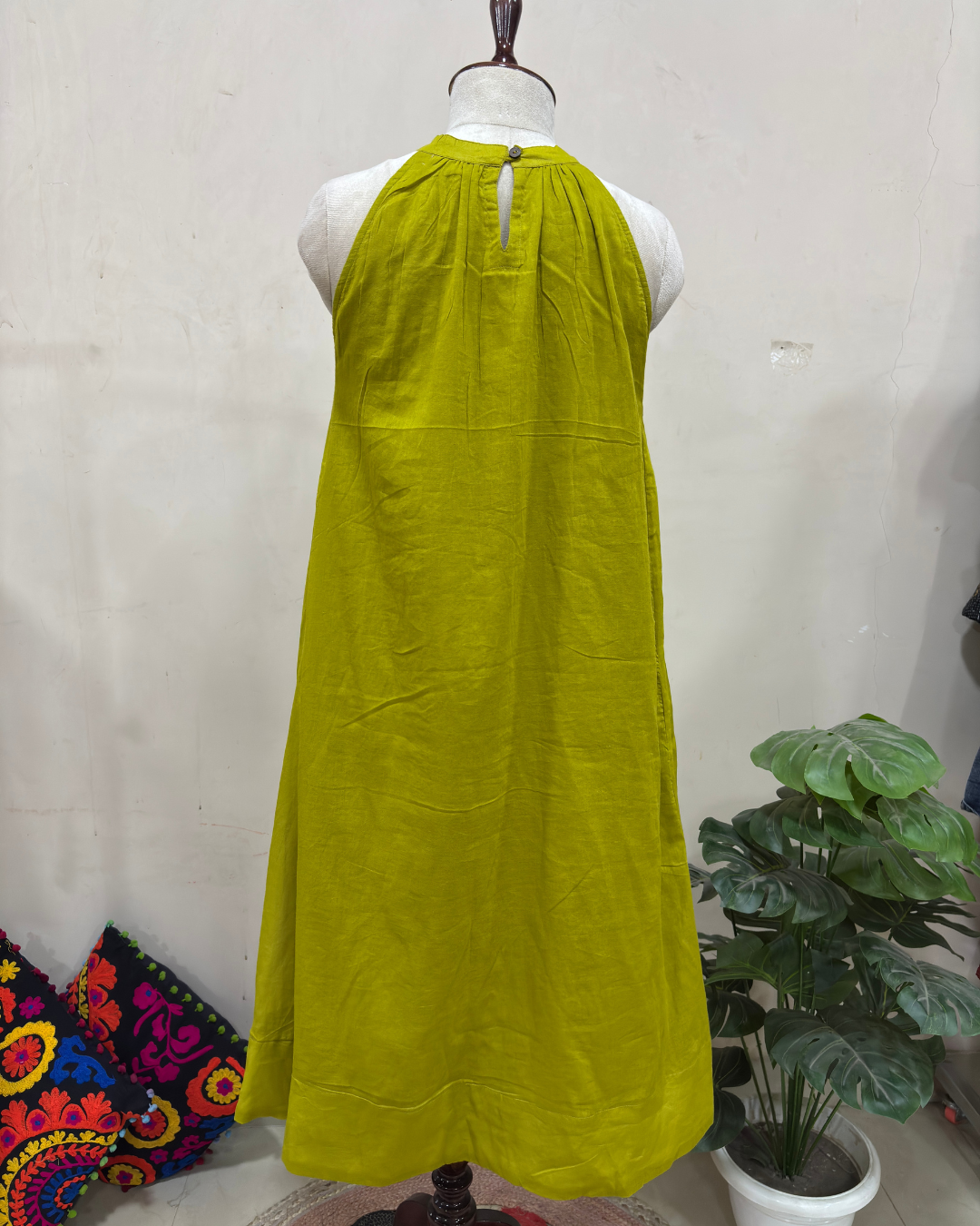 Lime Zest Halter Neck Flared Dress