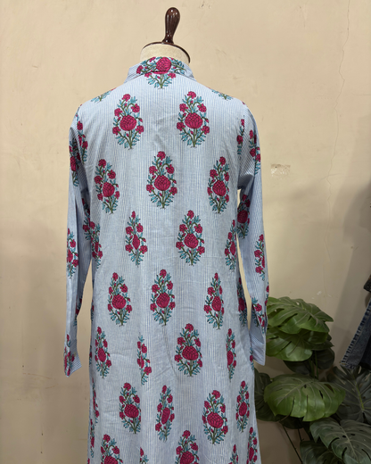 Sky Stripe Floral Maxi Shirt Dress