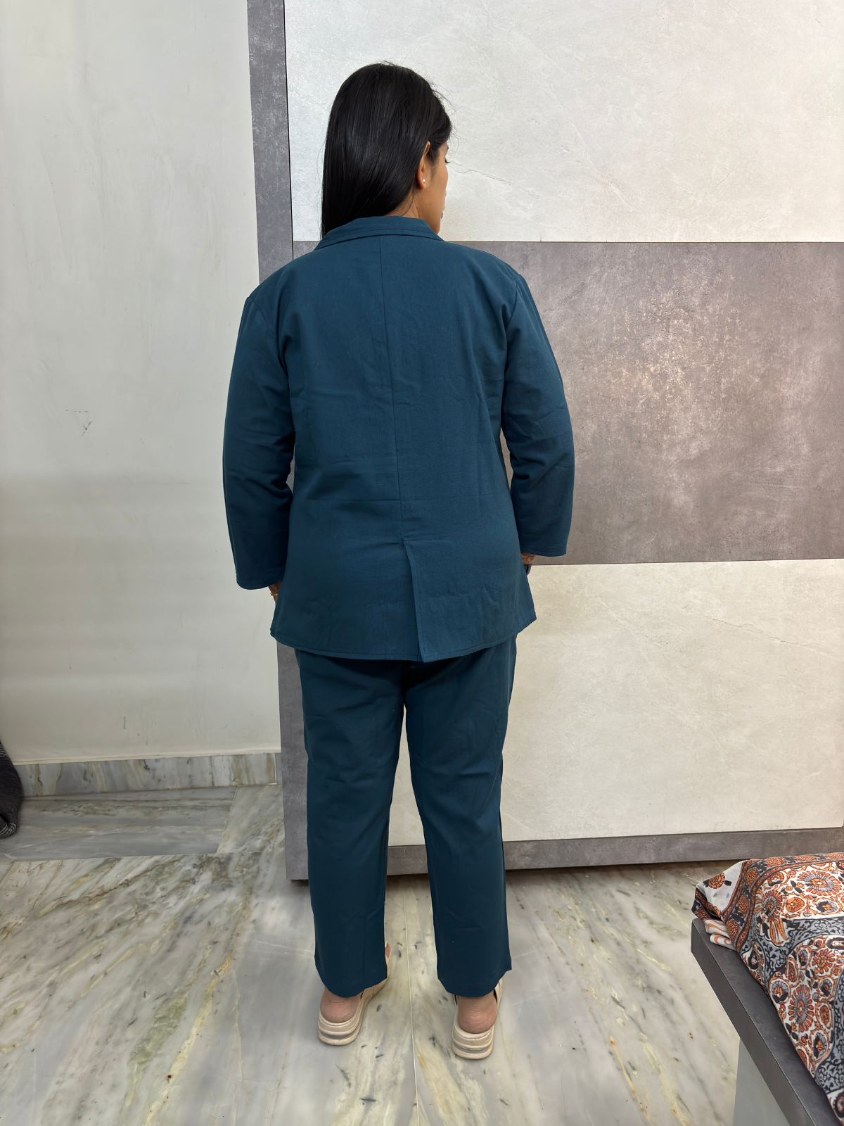 Teal Luxe Minimal Blazer Three Piece Set