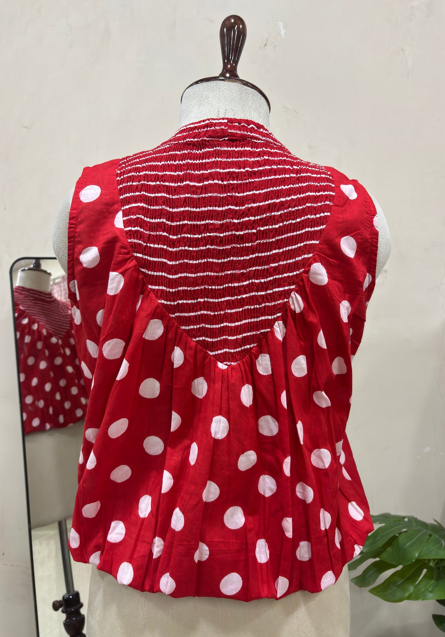 Red Polka Dot Shirred Top