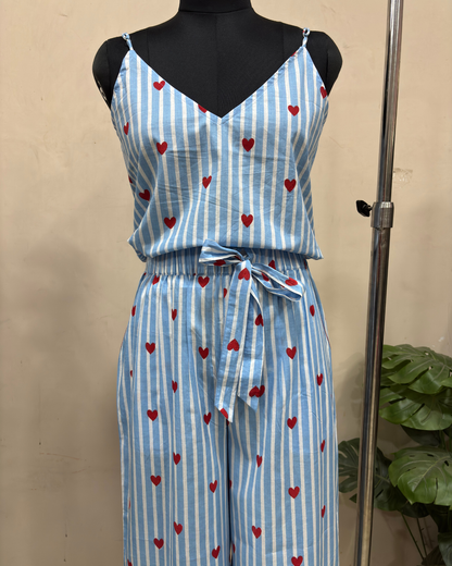 Sky Blue Heart Print Loungewear Set