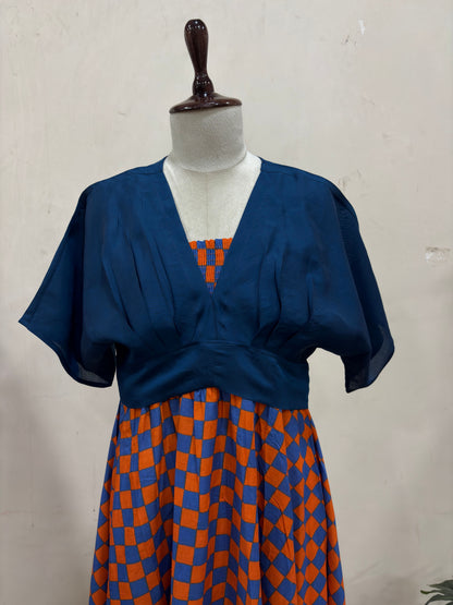 Rust & Blue Checkered Skirt Top Set