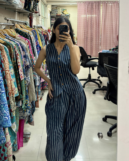 Indigo Stripe Balloon Co-ord set