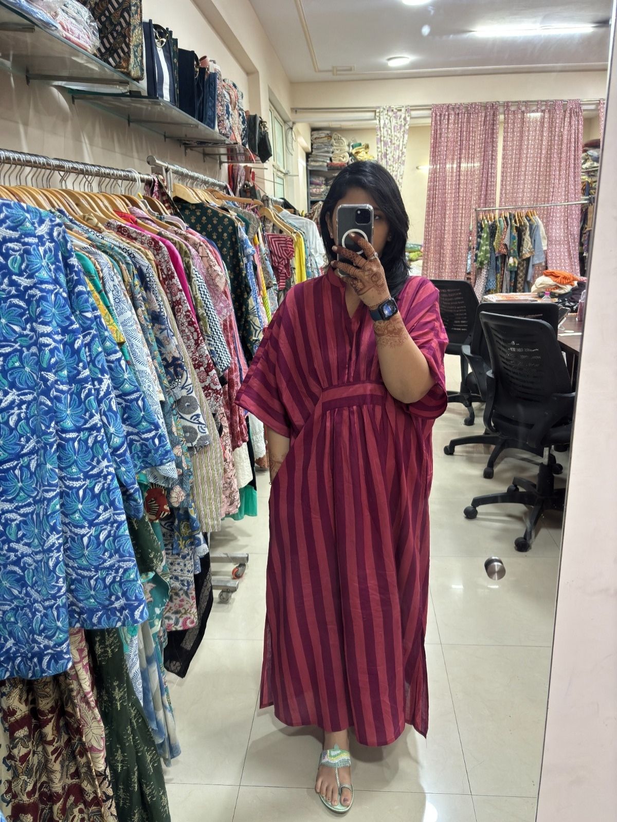 Maroon & Wine Striped Kaftan Dress