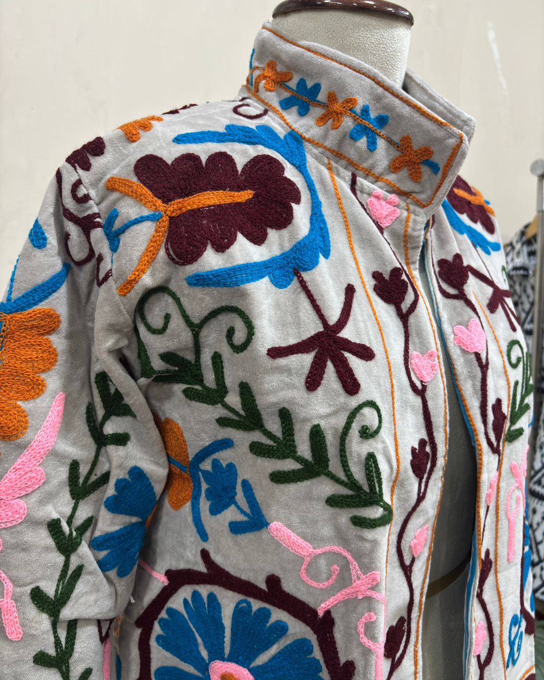 Mist Grey Floral Artisan Cotton Jacket
