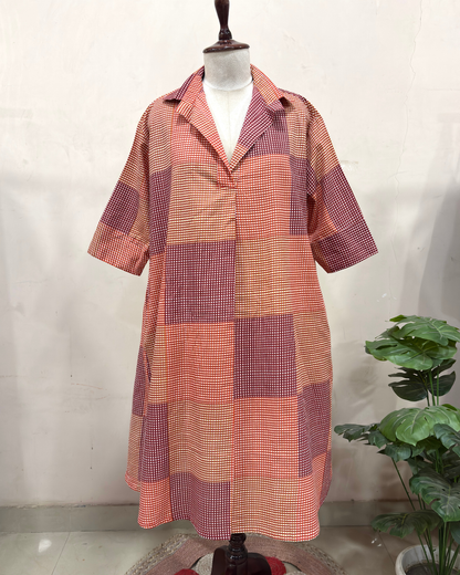 Checkered Patchwork Midi Dress