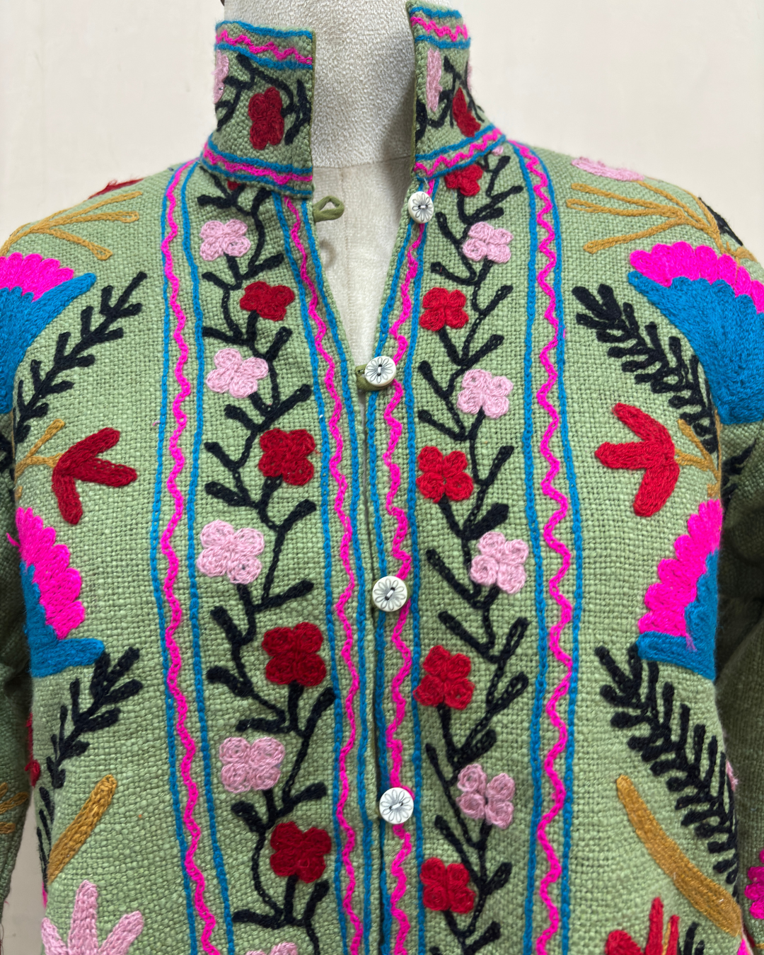 Sage Green Floral Embroidered Jacket