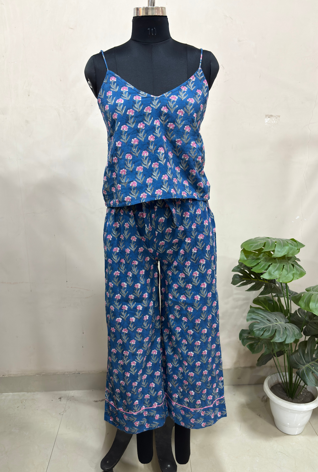 Dark Blue Floral Print Loungewear Set