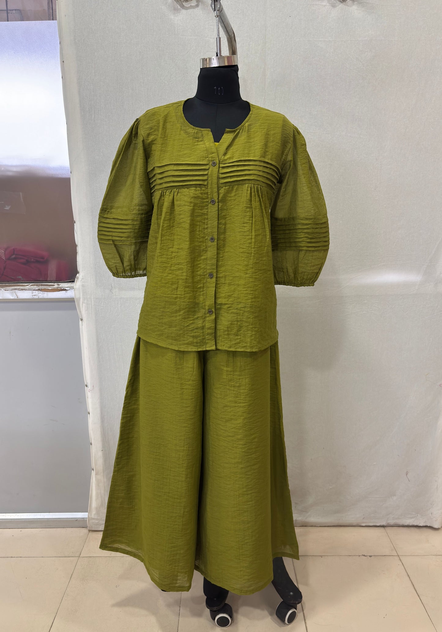 Olive Green Detail Pleated Co-ord Set