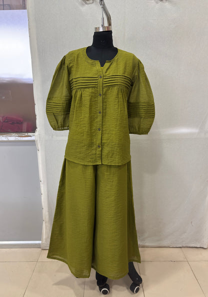 Olive Green Detail Pleated Co-ord Set