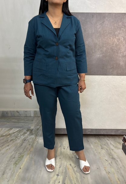 Teal Luxe Minimal Blazer Three Piece Set