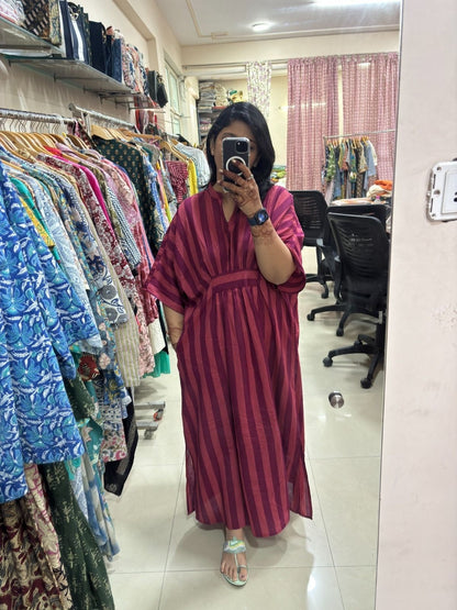Maroon & Wine Striped Kaftan Dress