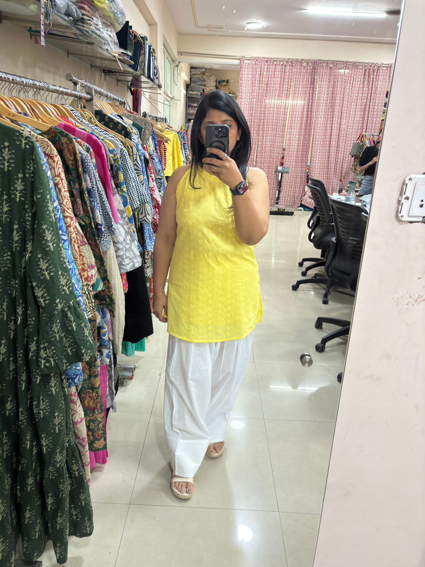 Yellow Embroidered Kurta with White Farshi Salwar