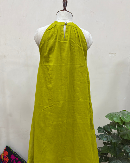 Lime Zest Halter Neck Flared Dress