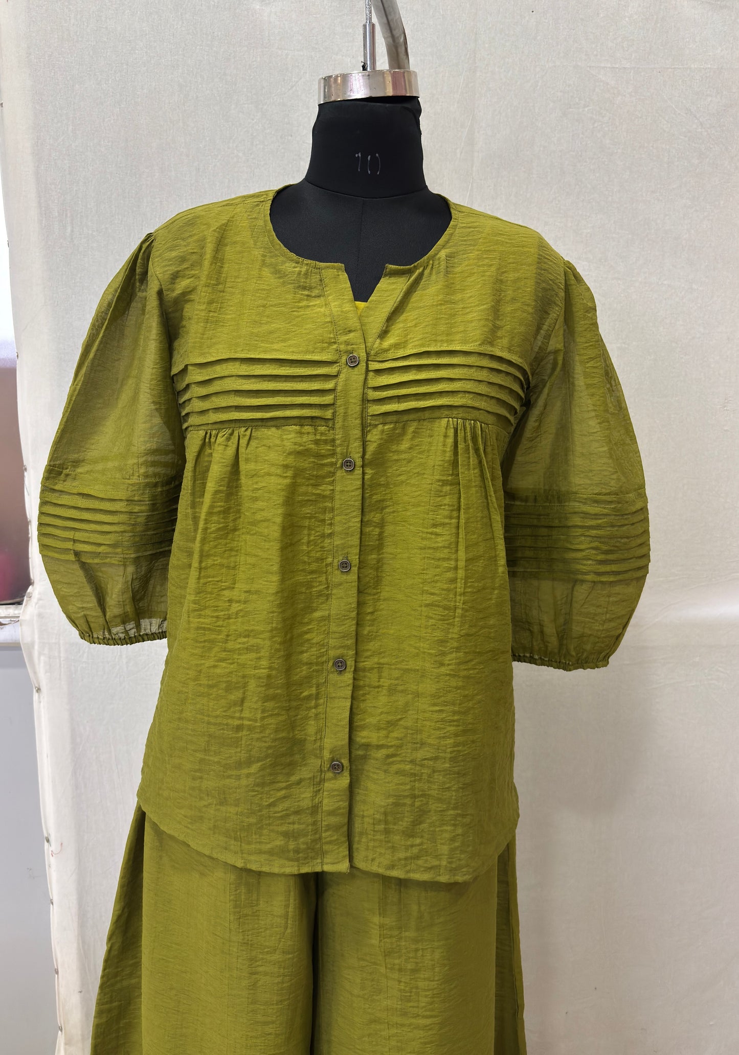 Olive Green Detail Pleated Co-ord Set
