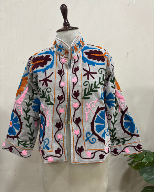 Mist Grey Floral Artisan Cotton Jacket
