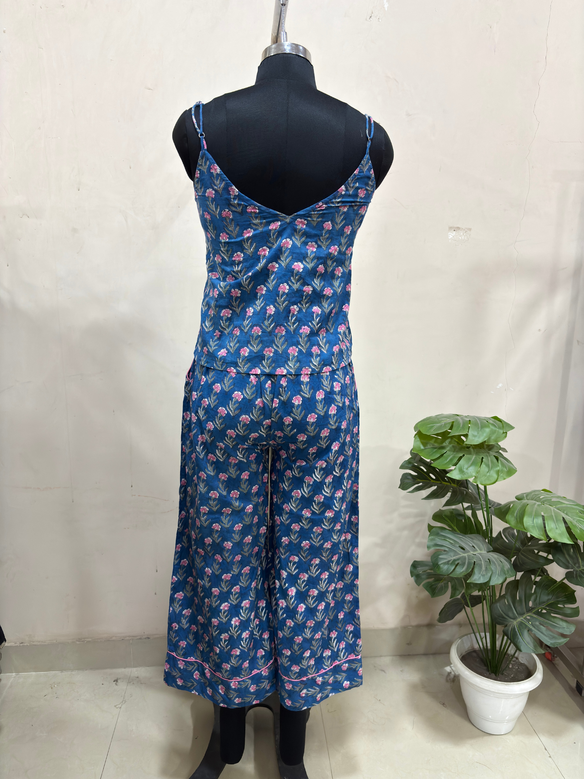 Dark Blue Floral Print Loungewear Set