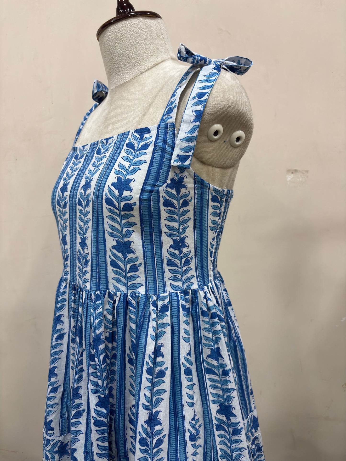 Blue & White Floral Print Tiered Maxi Dress