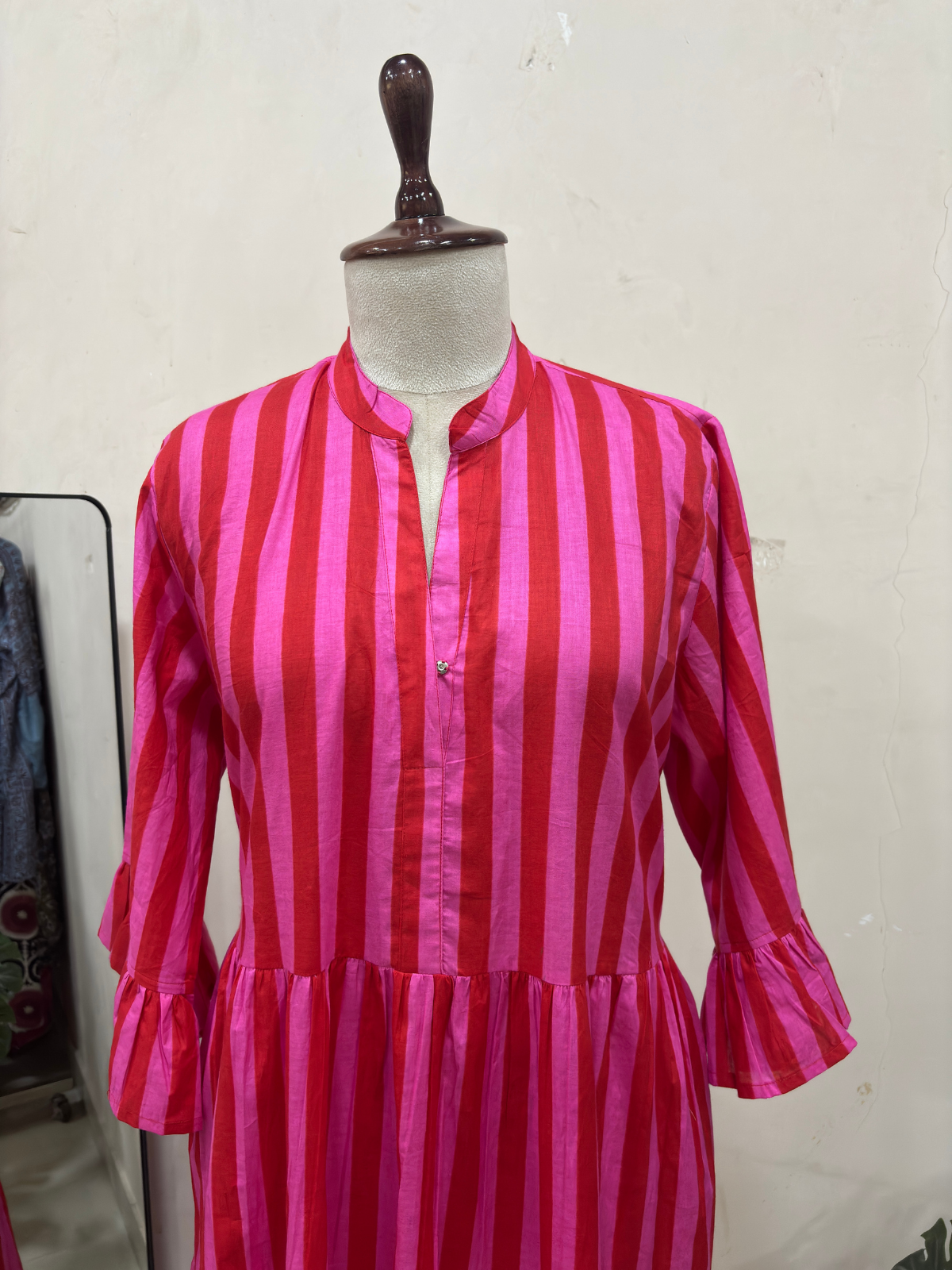 Pink & Red Striped Tiered Maxi Dress