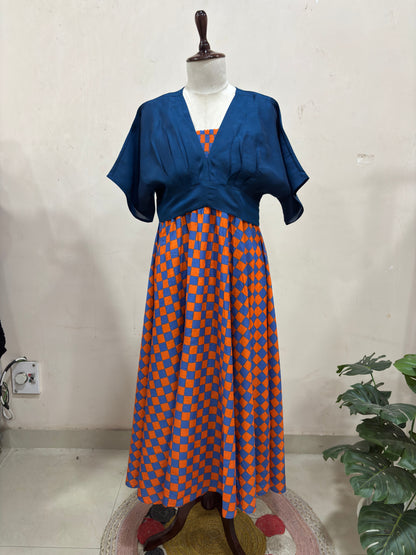 Rust & Blue Checkered Skirt Top Set