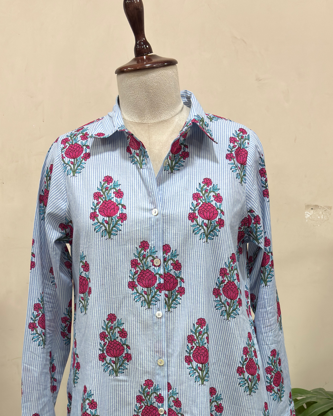 Sky Stripe Floral Maxi Shirt Dress