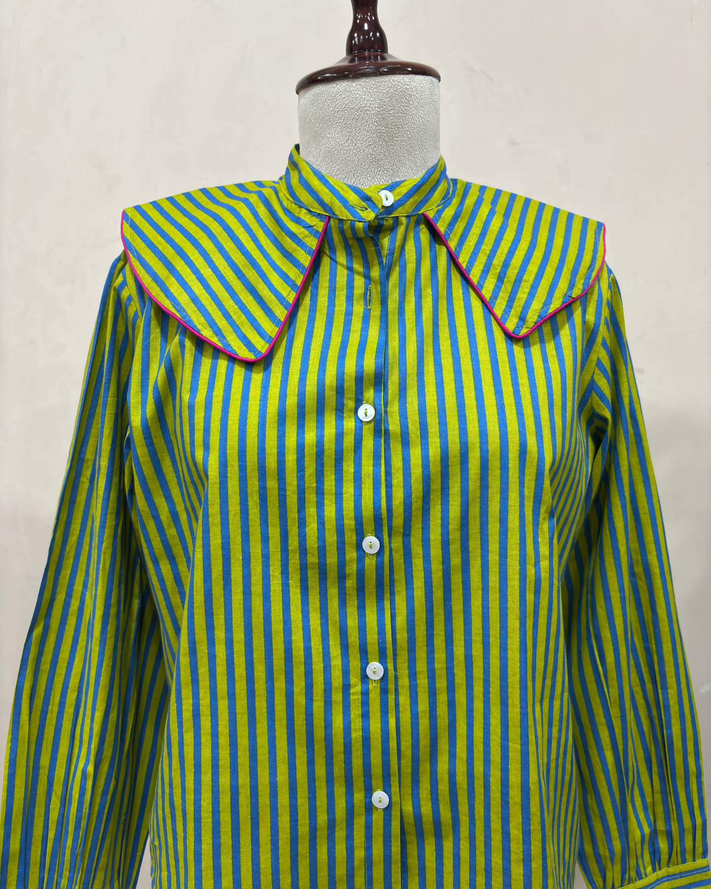Green Striped Collar Shirt