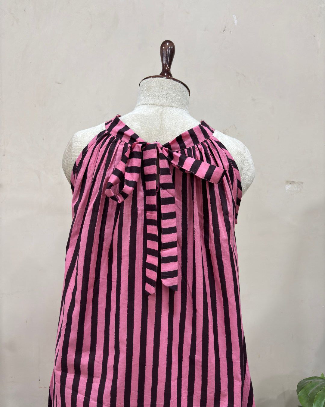 Pink Noir Striped Halter Neck Dress