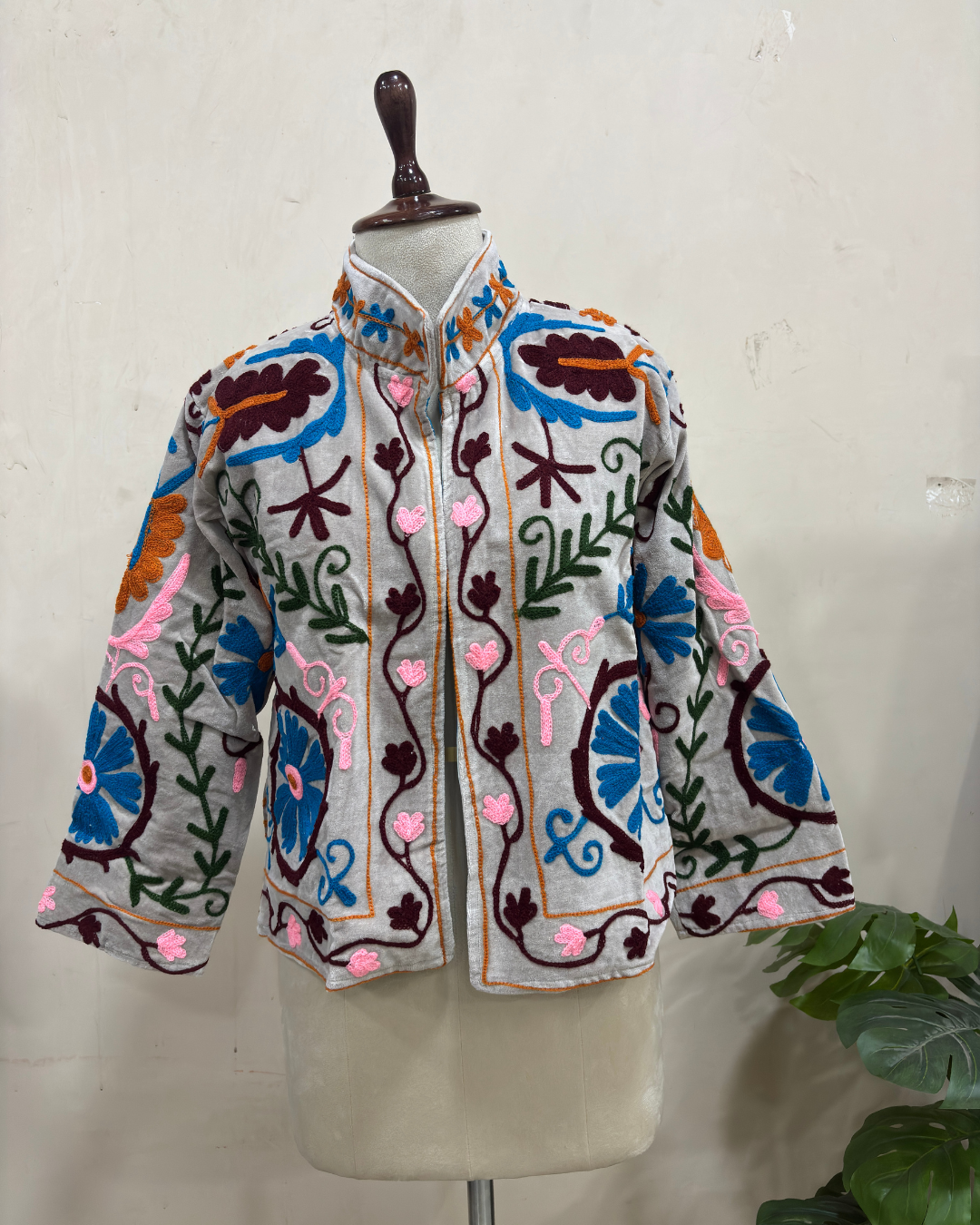 Mist Grey Floral Artisan Cotton Jacket