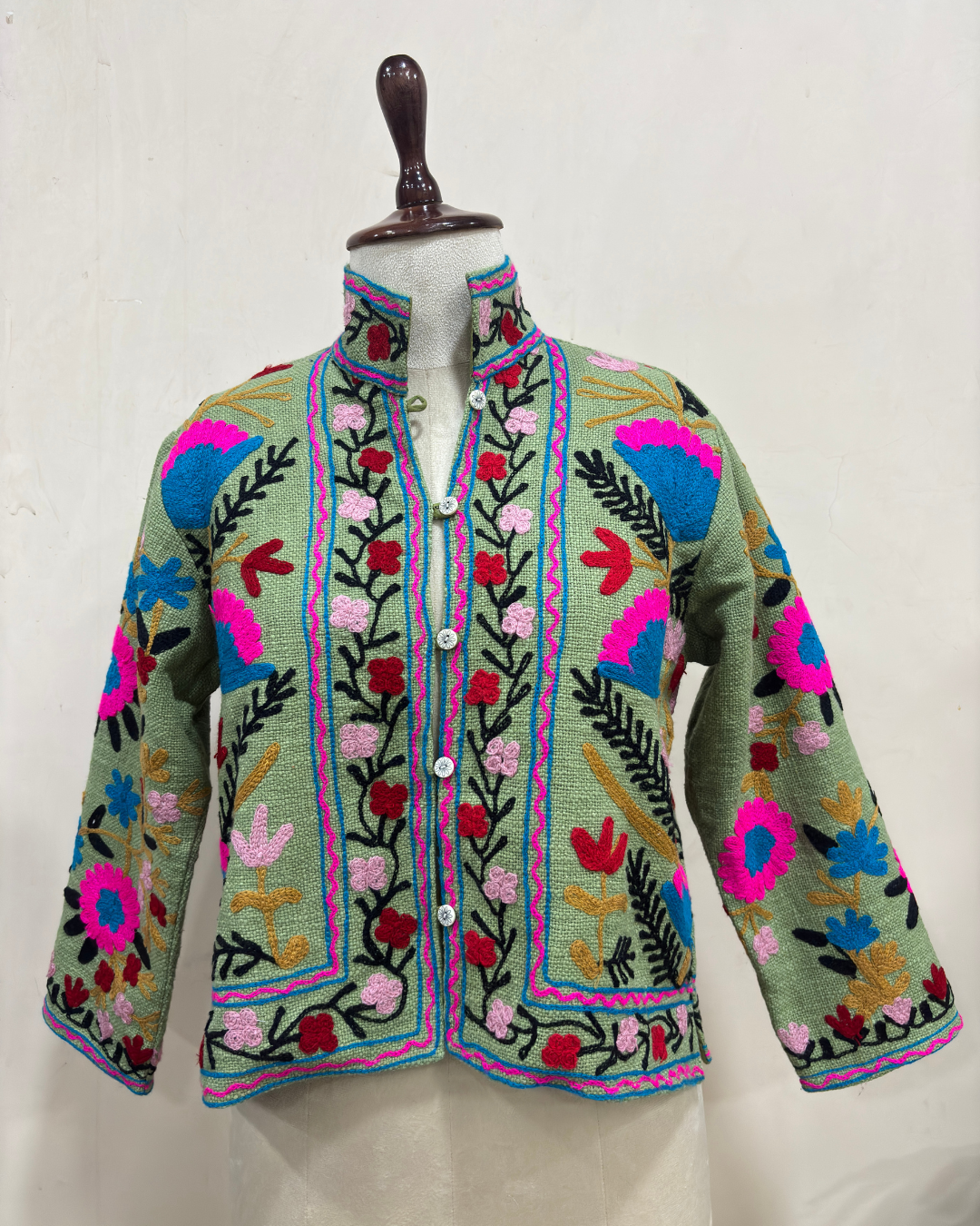 Sage Green Floral Embroidered Jacket