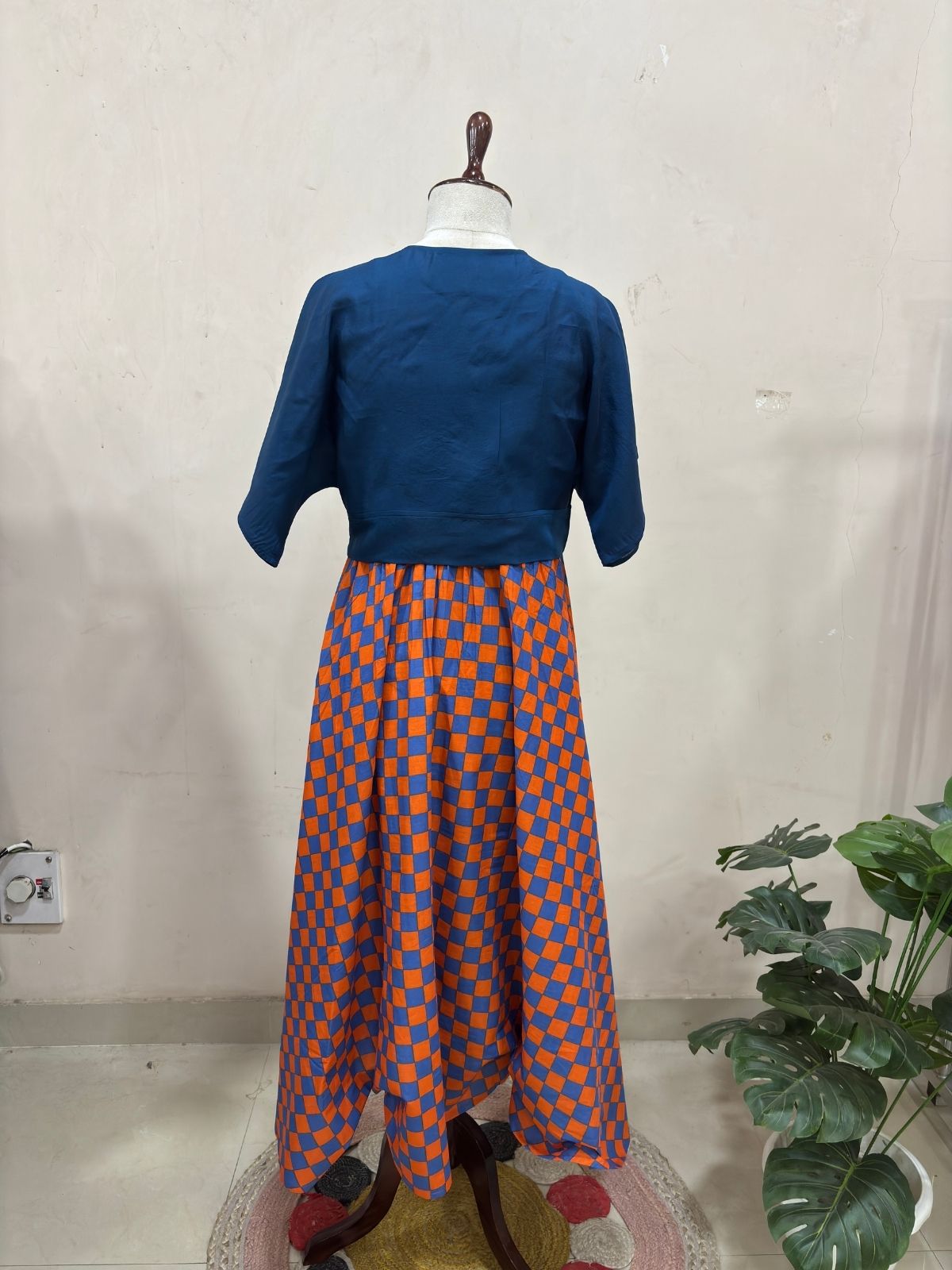 Rust & Blue Checkered Skirt Top Set