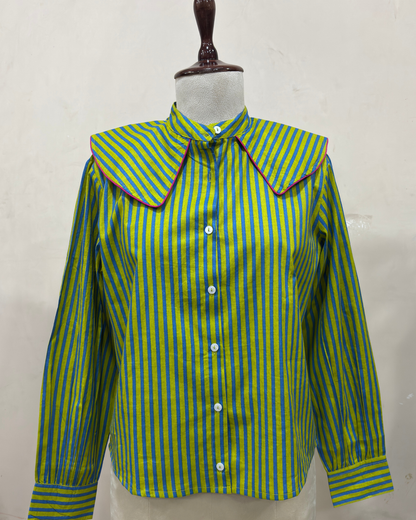 Green Striped Collar Shirt