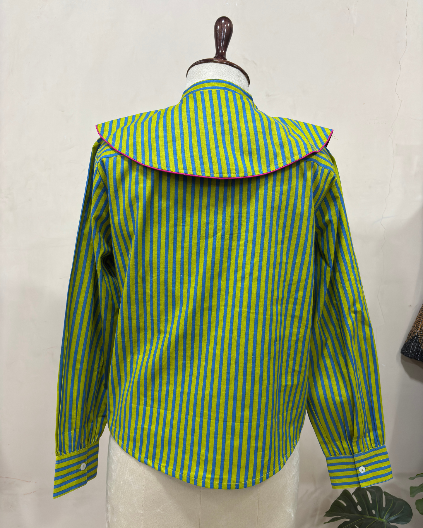 Green Striped Collar Shirt