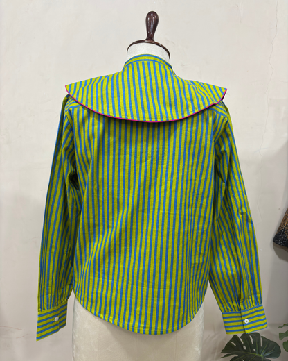Green Striped Collar Shirt