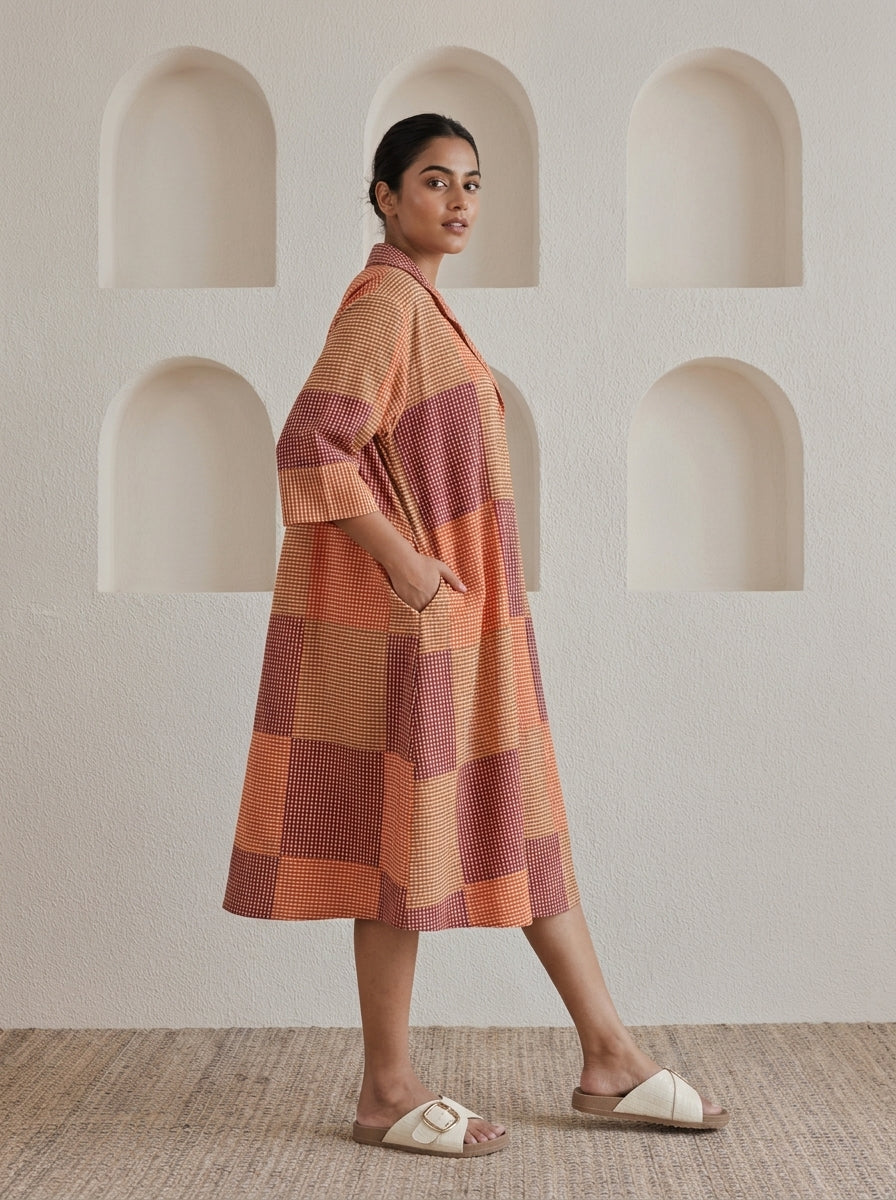 Checkered Patchwork Midi Dress