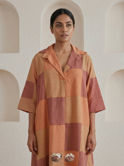Checkered Patchwork Midi Dress