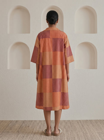 Checkered Patchwork Midi Dress