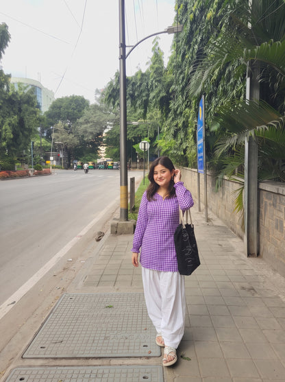 Purple Gingham Check Farshi Salwar Set